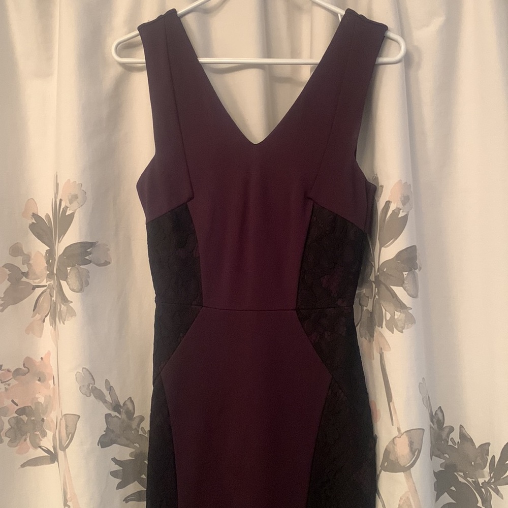 RW&CO Size xs purple and black lace body con mid length V back and front